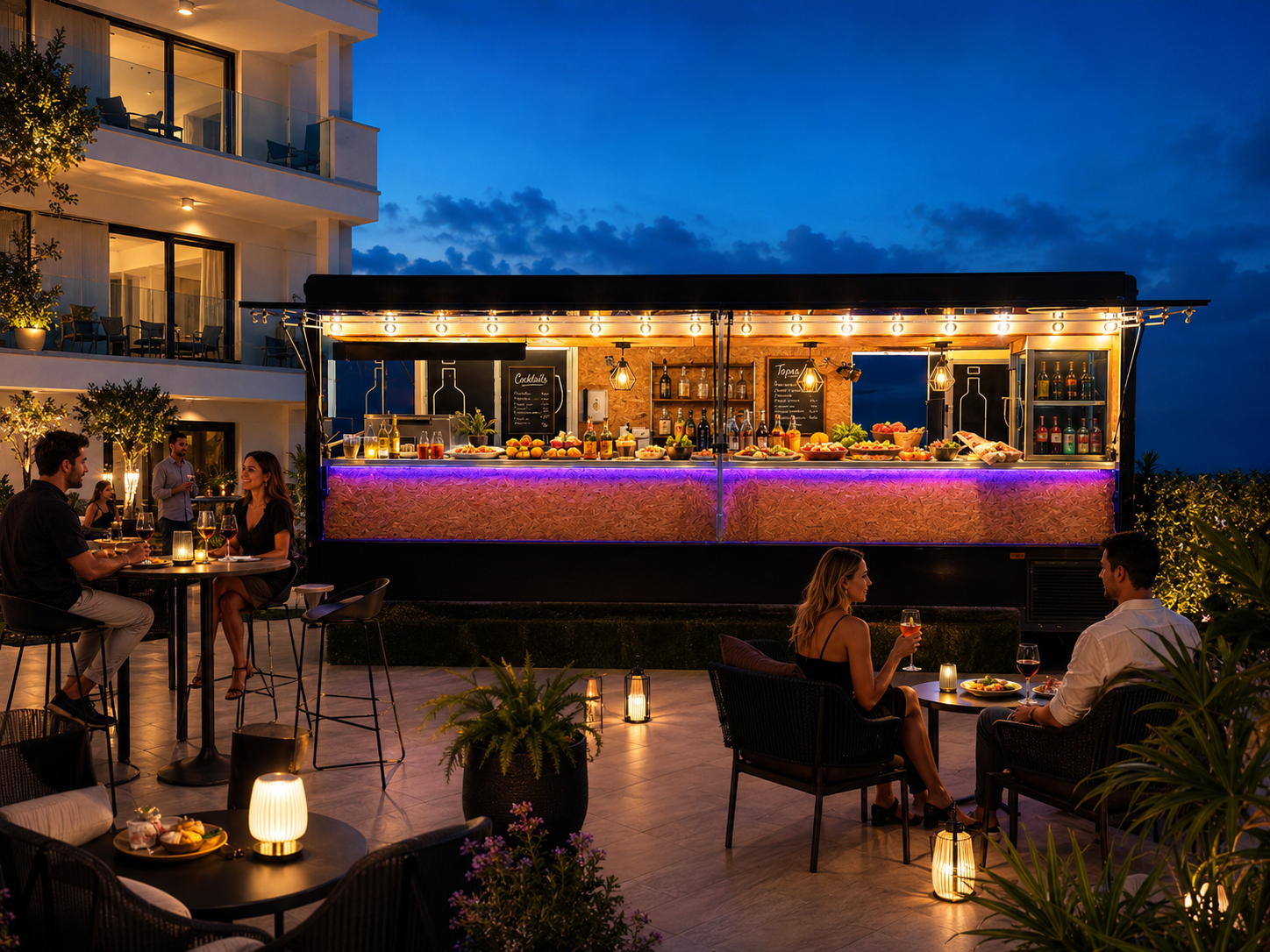 Food truck junto a la piscina del hotel