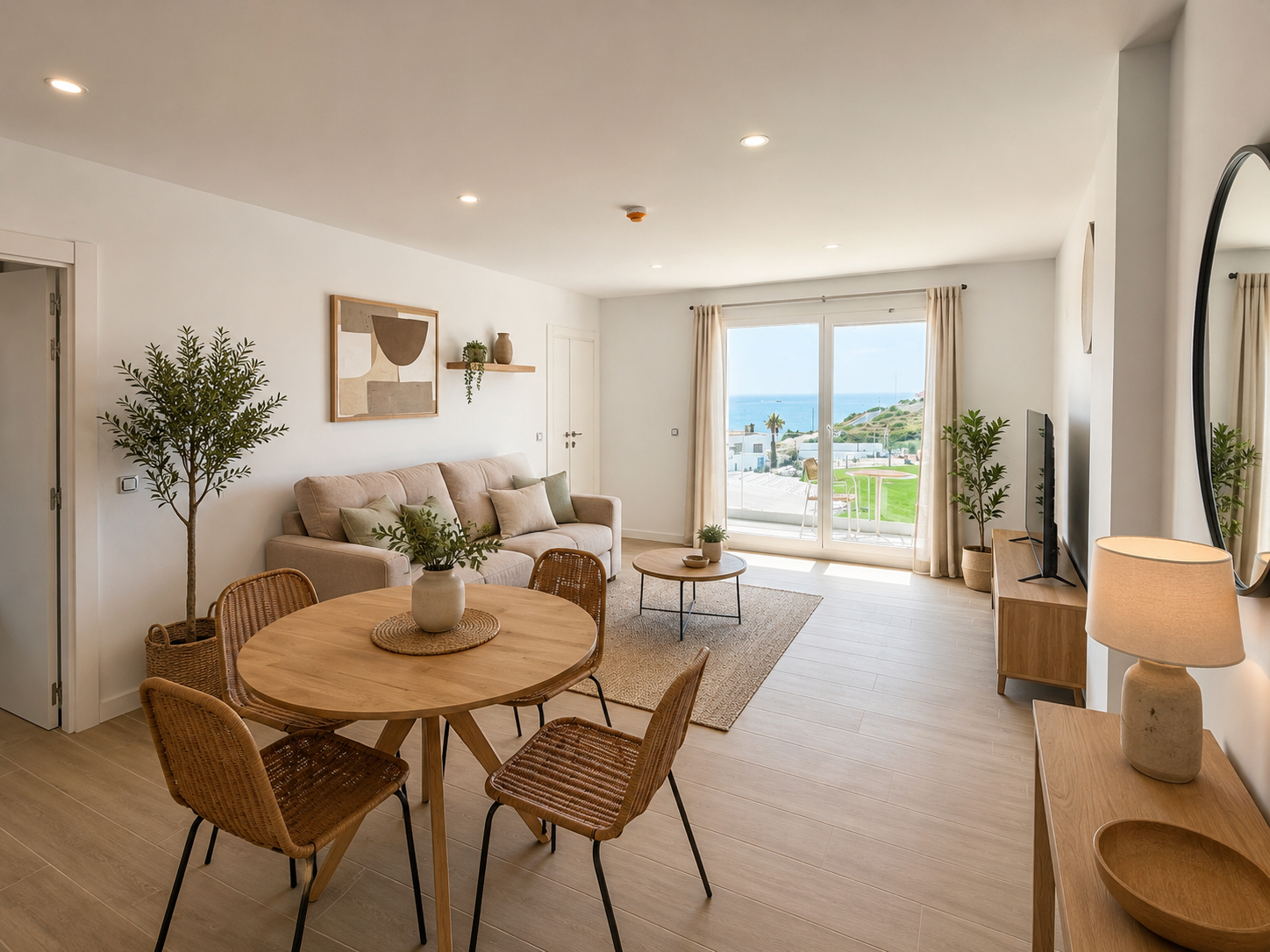 Salón de apartamento con vistas al mar