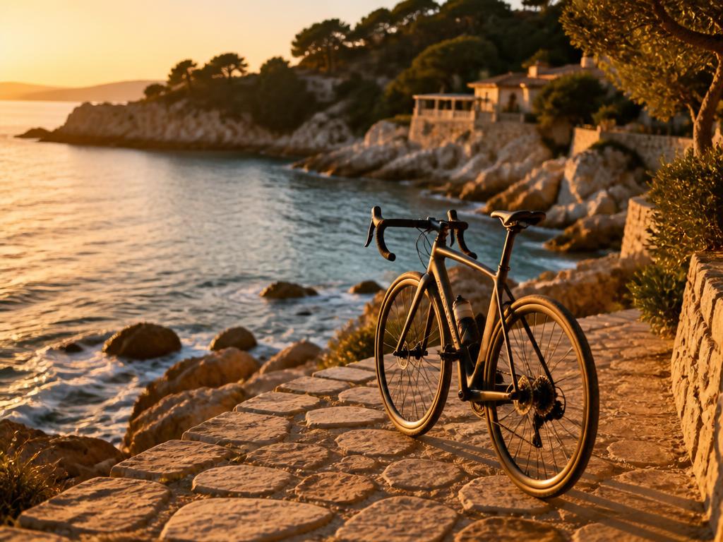 Bicicleta junto a una cala mediterránea
